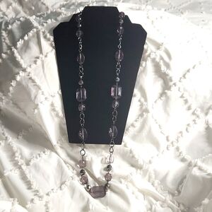 Elegant Long Purple Beaded Necklace with Chain Accents